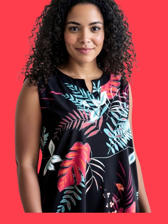 Tribal Dresses & Skirts - Tribal Femme Black knee length Dress with Teal, White & Coral Leaf Print